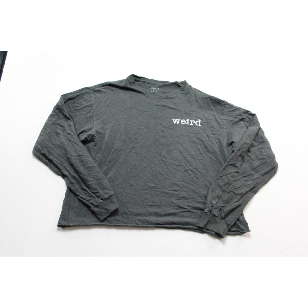 Mighty Fine Graphic Tee Women Large Gray Excellent Weird Definition Raw Hem